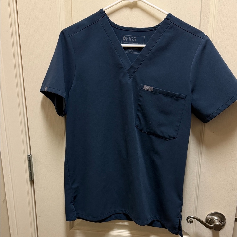 Figs Navy Short Sleeve V-Neck Scrub Top